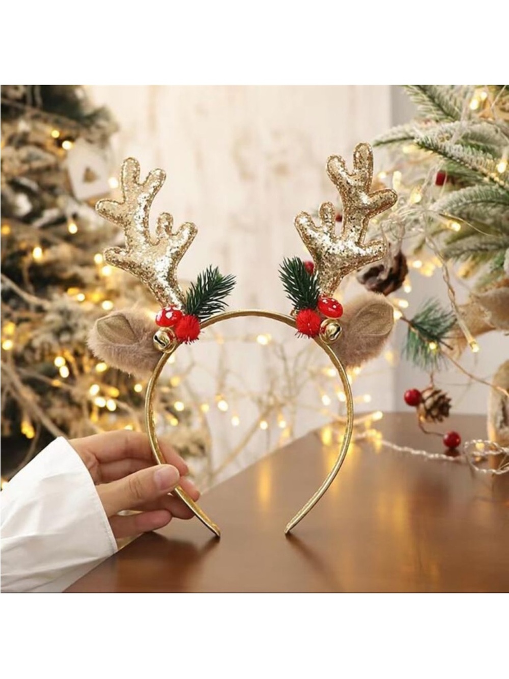 Christmas Reindeer Headband in Gold Glitter new